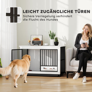 Stor Hundebur, Nem Adgang, Låsbar, Roterende Skålholder, Til Små og Store Hunde, Hvid