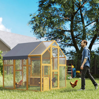 Hønsehus 3,07㎡ Træløbegård med vandtæt stof, sikkerhedslås, til 6-8 kyllinger 1,7 x 1,8 x 1,8 m