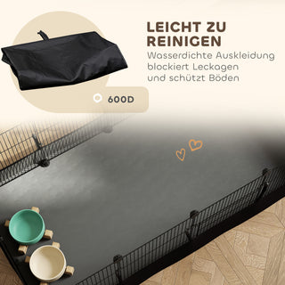 Udendørs indhegning, løbegård med 12 paneler, kravlegård til smådyr, kaniner, marsvin, 120x60x40 cm, sort