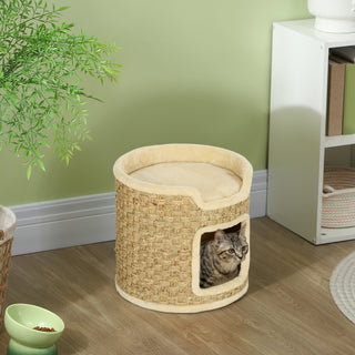 Kradsetønde til Katte, 37 cm høj kattetønde med dør, 2-niveauers kradsetræ, Sisal kattetårn, til katte op til 5 kg, Khaki