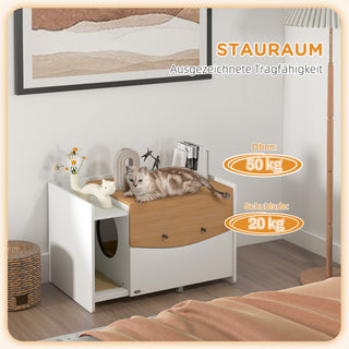 Kattebakkeskab, kattebakkeskab med udtræksskab, kattebakkemåtte, indendørs kattehus, 78 x 50 x 51 cm, eg