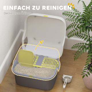 Kattebakke med Låg, Kattebakke med Si, Skovl, Lukket Kattetoilethus til Små Katte Under 3,5 kg, Indendørs, Plastik, Cremehvid