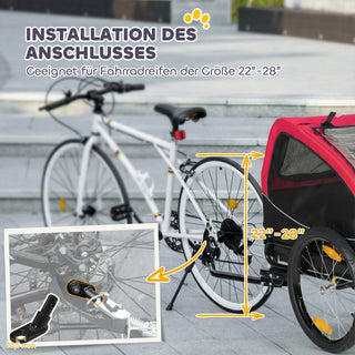 Sammenklappelig hundetrailer med reflekser, netvindue, hjul, dør, sikkerhedsflag til hunde op til 20 kg, 138x70x89 cm, rød