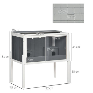 Træhamsterbur til dværghamstere, gnaverbur, bur til små dyr med 2 hytter og tilbehør, stort musebur, 82 x 45 x 81 cm, grå