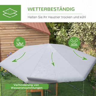 Hønsehus 400 x 346 x 263 cm Stålbur til Fritgående Høns med Overdækning og Dør til 10-15 Høns, Små Dyr, Grå