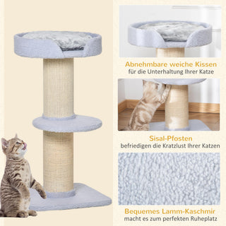 Kradsetræ, Belastningskapacitet 30 kg, Legetræ med Kradsetræ, Platform, Sisal, Lyseblå, 45 x 45 x 91 cm