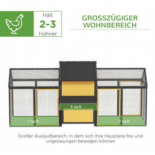 Træhønsehus, Hønsehus med Redekasse, Dobbelt Kravlegård med Bakke, Indhegning med Rampe, Hønsehus til Høns, 247 x 125 x 113,5 cm, Gul