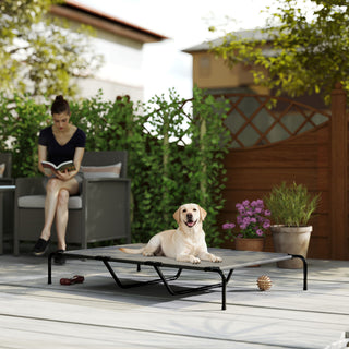 Udendørs hundeseng, hævet hundeseng til store hunde, med vaskbar netramme i stål, 152 x 94 x 23 cm, grå