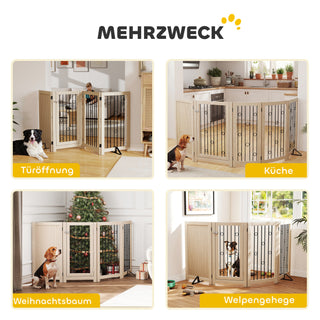 Fritstående kæledyrslåge, hundegitter med dør, 4 paneler, til entré, trapper, dørkarm, MDF, stål