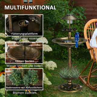 Fuglebad med solcellelys 110 cm højt fuglebad fuglefoderhus fuglebassin med blomsterfod til vilde fugle bronze