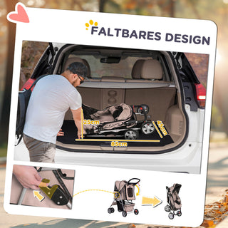 Hundeklapvogn i kaffebrun, letvægts klapvognstrailer til kæledyr, foldbar og praktisk