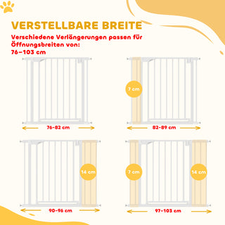 Trappeport, barriereport uden boring, med automatisk lukning til børn, køkken, trappe, 76-103 x 76 cm, hvid