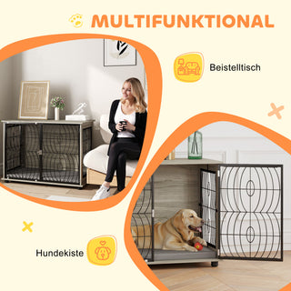 Hundebur til Hjemmet, Hundehus, Indendørs Kæledyrsbur med Hynde, Hundehus med Vindue, Hundebur til Store Hunde, Grå, 100 x 60 x 73,5 cm