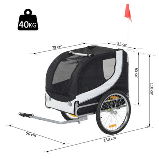 Hundetrailer cykeltrailer hundetransporter cykel hvid+sort 130x73x90cm
