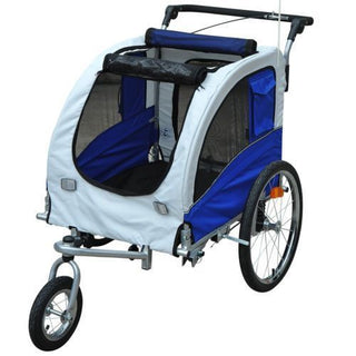 Hunde cykeltrailer/jogger, blå-hvid