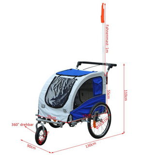Hunde cykeltrailer/jogger, blå-hvid