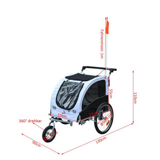 Hunde cykeltrailer/jogger, hvid-sort
