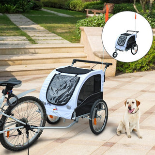 Hunde cykeltrailer/jogger, hvid-sort