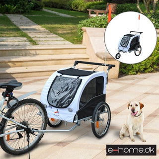 Hunde cykeltrailer/jogger, hvid-sort