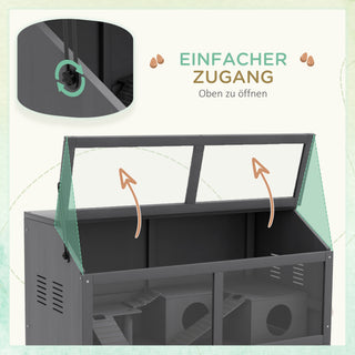 Hamsterbur, Smådyrsbur Af Træ, Hængebro, Stiger, Hytte, 84 x 45 x 44 cm, Til Dværghamstere, Grå