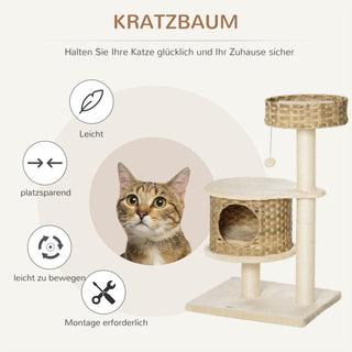 Rattan Kradsetræ med Kattehule og Boldlegetøj, Kradsetræ til Små Katte, Naturlig og Beige