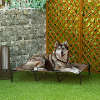 Sammenklappelig Udendørs Hundeseng med Forhøjet Stativ, 122 cm x 92 cm x 23 cm, Kaffebrun + Sort