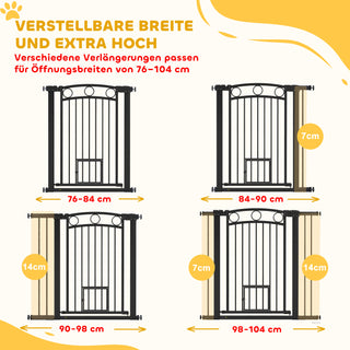 Kæledyrsgitter, 96 cm trappegitter, justerbar bredde 76-104 cm, med kattelem, til trapper og døråbninger, sort