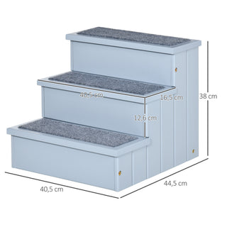 Kæledyrstrappe med 3 trin og tæppe, opbevaringsplads, grå, 40,5 x 44,5 x 38 cm til små hunde og katte