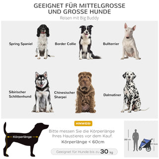 Hundebåren, foldbar med netvindue, sikkerhedsline, store gummihjul op til 30 kg, Oxford Blue til hunde og katte