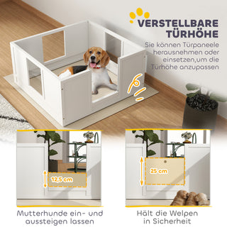 Hvalpekasse, hvalpegård med justerbar dør, skridsikre fodpuder, hvalpegård til mellemstore og store hunde, 100 x 96 x 48 cm, hvid