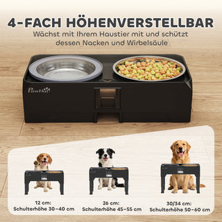 Forhøjet hundeskål, højdejusterbar, madskål med vandskål, 2 skåle i rustfrit stål til små til store hunde, sort