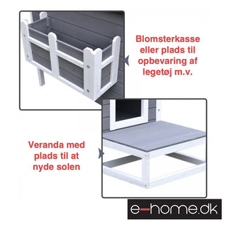 Kattehus med Terrasse og Balkon til Katte og Hunde, Grantræ Grå og Hvid, 115 x 66,5 x 74,7 cm