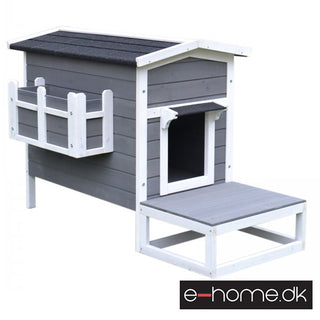 Kattehus med Terrasse og Balkon til Katte og Hunde, Grantræ Grå og Hvid, 115 x 66,5 x 74,7 cm