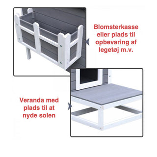 Kattehus med Terrasse og Balkon til Katte og Hunde, Grantræ Grå og Hvid, 115 x 66,5 x 74,7 cm