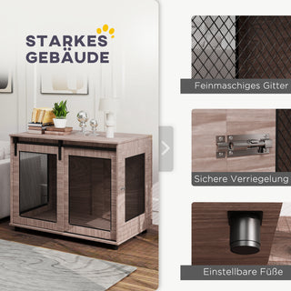 Hundeburmøbler, Hundebur med 2 låsbare døre, Sidebord til hjemmet, Hundehus til store hunde under 30 kg, Stål, 98 x 60 x 78 cm, Valnød