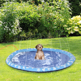 Splash Sprinkler Pad 150 cm Vandlegemåtte til Hunde, Skridsikker Splash Vandsprinkler Udendørs PVC Blå