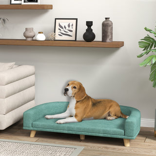 Hundesofa Komfortabel kæledyrssofa med hynde til store hunde, hævet design med træben, grøn 98x67x25cm
