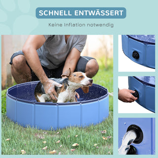 Hundepool Robust soppebassin til hunde, Swimmingpool lavet af PVC+træ, Blå, Ø80xH20 cm, Sommersjov