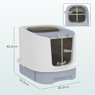 Kattebakke med låg, topindgang, ske, udtrækkelig bakke til katte op til 4,5 kg, 40,5x52,5x42,5 cm, grå