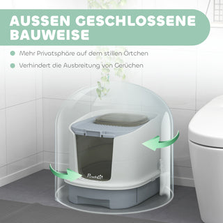 Kattebakke med låg, topindgang, ske, udtrækkelig bakke til katte op til 4,5 kg, 40,5x52,5x42,5 cm, grå