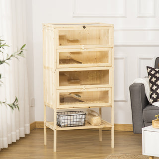 Hamsterbur lavet af træ 5 etager Nagarium gnaverbur smådyrsbur med gitter tagramper, træbur musebur stort bur til hamstere dværghamstere 60 x 40 x 120 cm naturligt træ