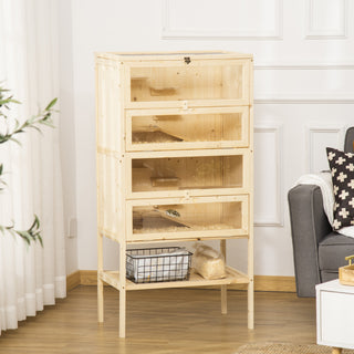 Hamsterbur lavet af træ 5 etager Nagarium gnaverbur smådyrsbur med gitter tagramper, træbur musebur stort bur til hamstere dværghamstere 60 x 40 x 120 cm naturligt træ