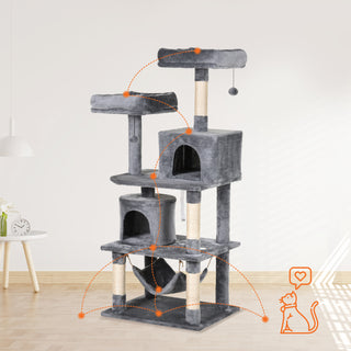 Kradsetræ, klatretræ med kattehule og sisalstolper, 60x50x145cm til aktive katte