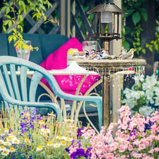 Fuglebad med solcellelys 110 cm højt fuglebad fuglefoderhus fuglebassin med blomsterfod til vilde fugle bronze