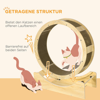 Katzenlaufrad 91 cm mit Bremse und Kratzbrett, Katzenrad für gesunde Bewegung und Entspannung aus Eiche