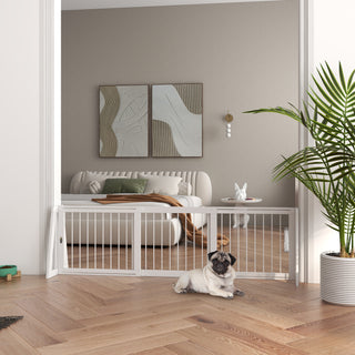 Hundegitter, skridsikkert, fritstående, udtrækkeligt, træramme, 71-190x38,5x56cm, hvid