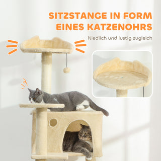 Kradsetræ 160 cm kattetårn med hængekøje, stige, hule, 2 plysbolde, sisalstolper, 48 x 48 x 160 cm, beige