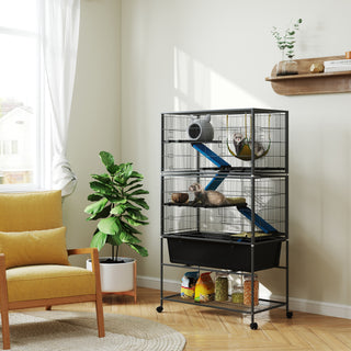 Bur til små dyr, gnaverbur, ilderbur med udtrækkelig bakke, musebur med ramper, hængekøje, hjul, hylde, bur med tilbehør til egern, dværghamstere, chinchillaer, mørkegrå