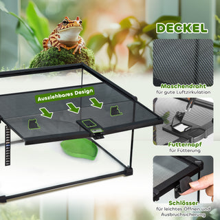 Terrarium til Krybdyr Krybdyrfoderkasse Glasterrarium Padder Spindlere med Termometer Krybdyravlskasse 50 x 30 x 25 cm