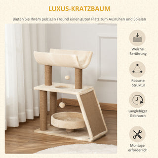 Kradsetræ til Katte Lille 76 cm med Legebold og Siddeplads, Indendørs Klatretårn med Seng og Kradsebræt, Lysebrun til Katte op til 5 kg